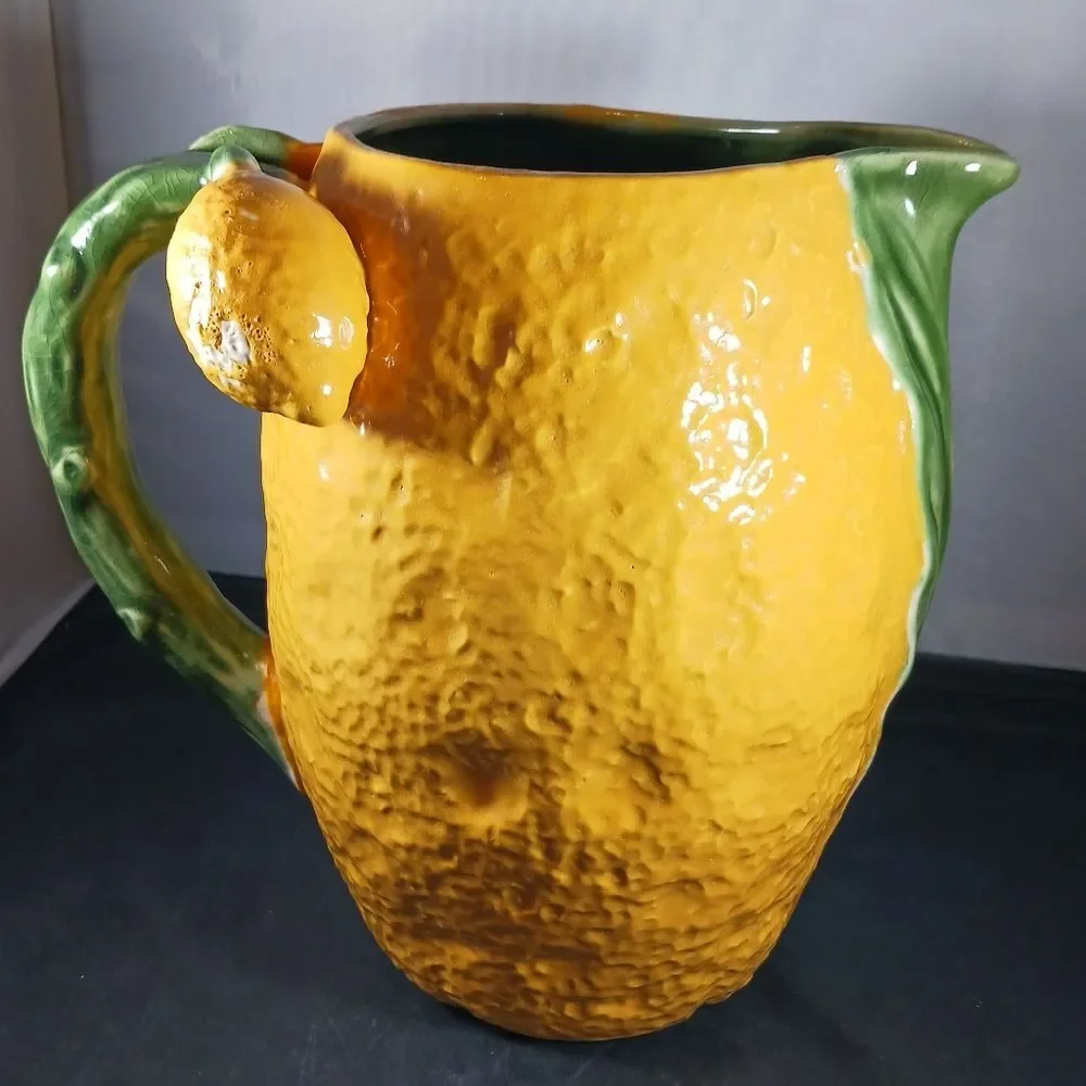 Antique Majolica Style Ceramic Lemonade Pitcher
